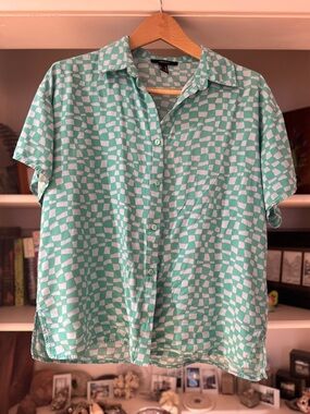 Forever 21 / Casual Checkerboard Short-Sleeve Shirt - Mint Green